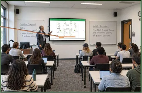 An instructor teaching a class with iReserves content on a large display