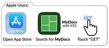 Apple users: open App Store, search for MyDocs, touch “GET”