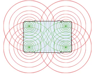 Overlapping Wi-Fi signal circles triangulating a library floor plan